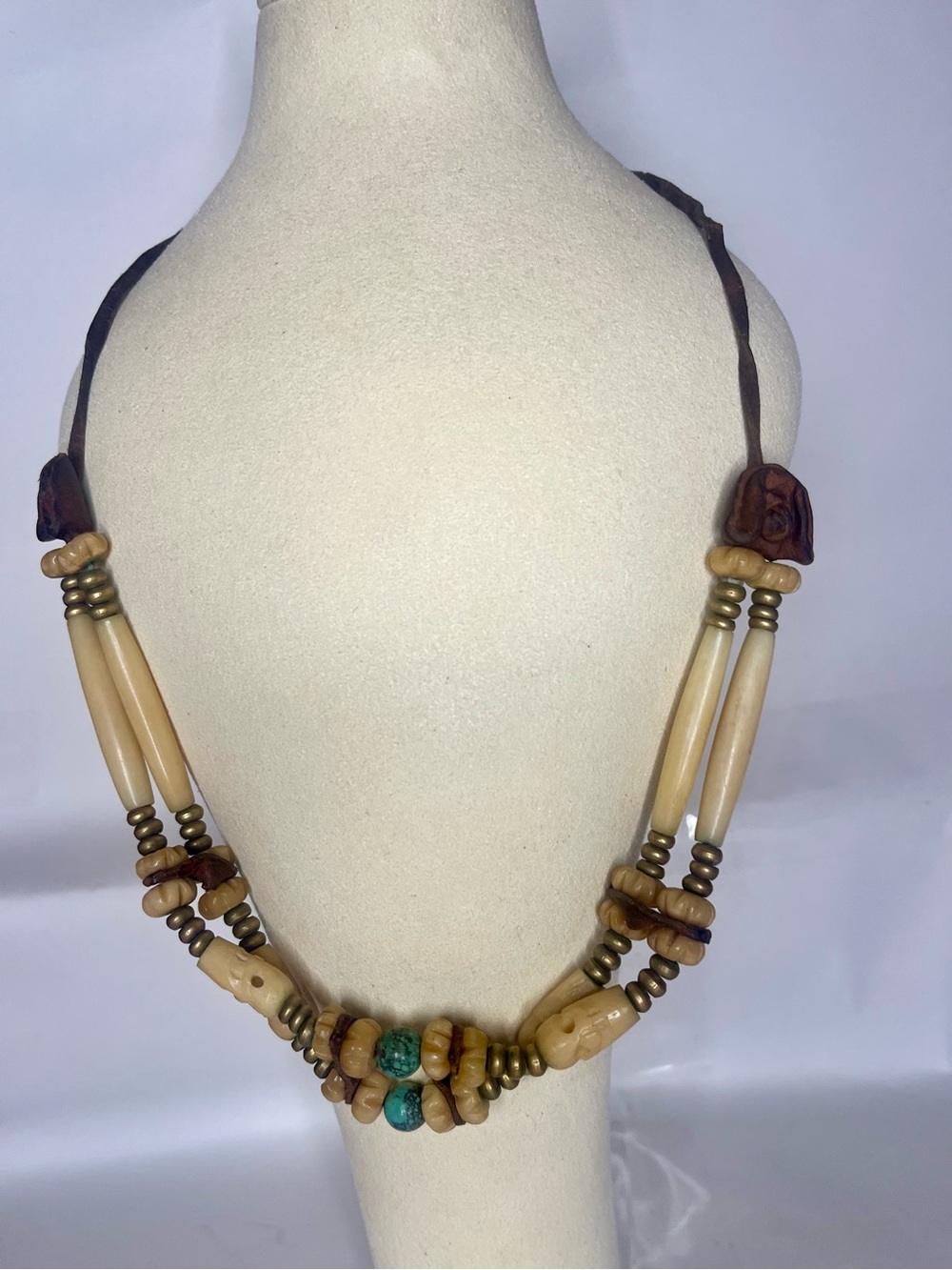 Boho Cream & Turquoise Beaded Statement Necklace